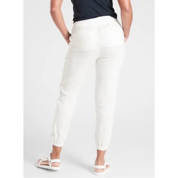 Athleta Cabo Linen Joggers Pants Womens Size 8 Petite White Zip Pockets Pull On - Picture 2 of 15